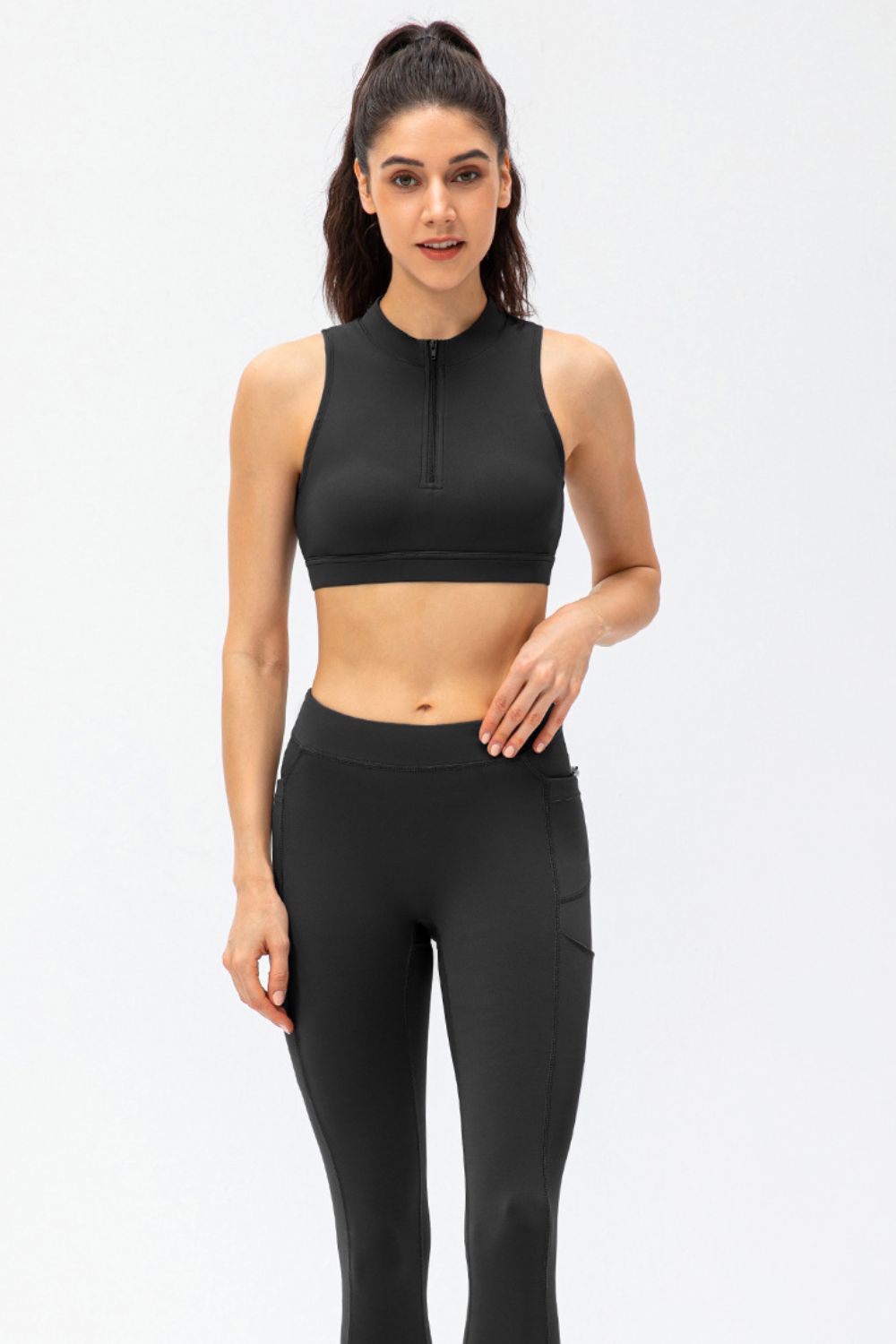 Quarter-Zip Open Back Cropped Yoga Tank - Marie Lashaays 