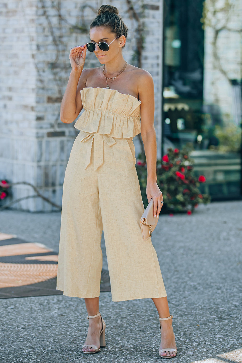 Ruffled Strapless Wide Leg Jumpsuit - Marie Lashaays 