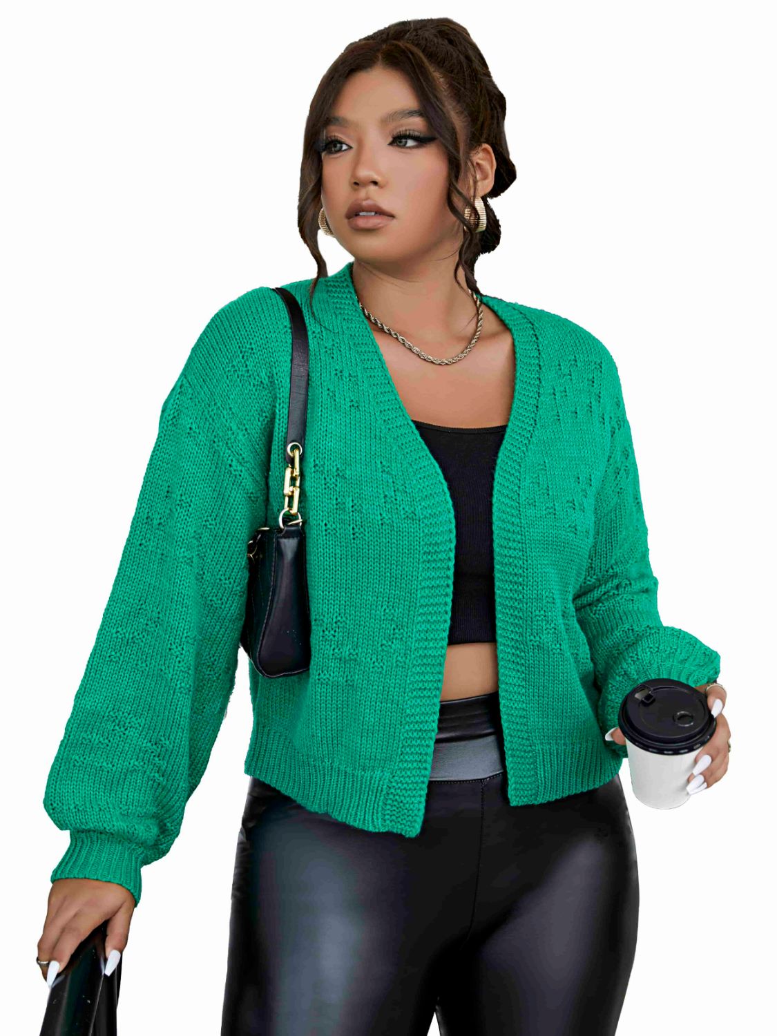 Plus Size Balloon Sleeve Open Front Cardigan