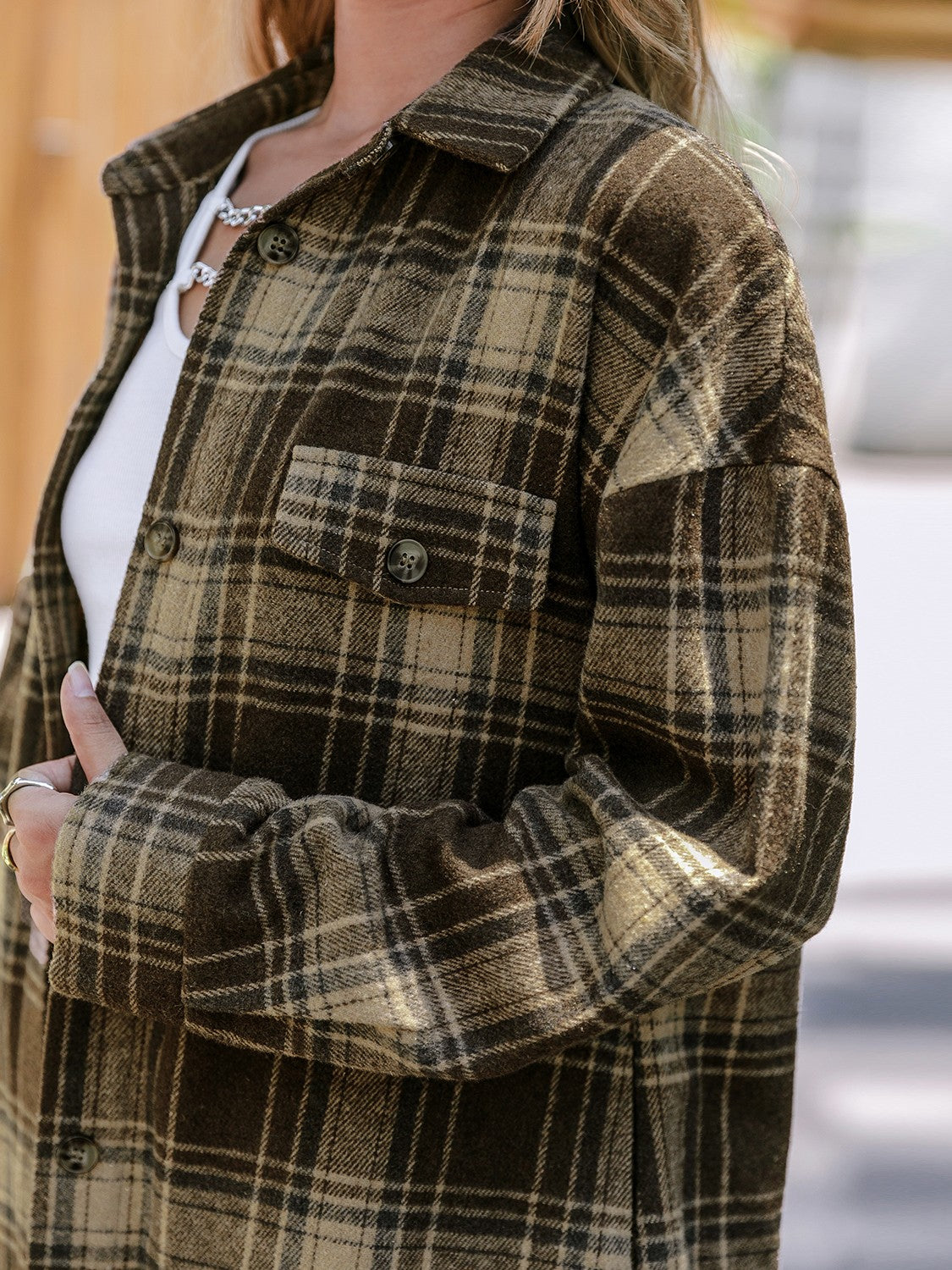 Plaid Dropped Shoulder Longline Shirt Jacket