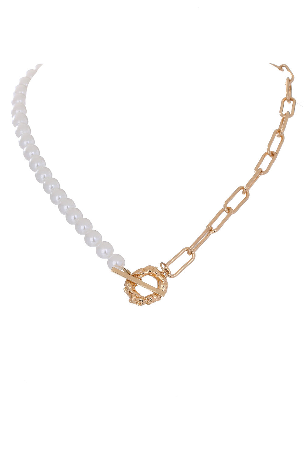 Pearl and Cable Chain Half-and-Half Necklace