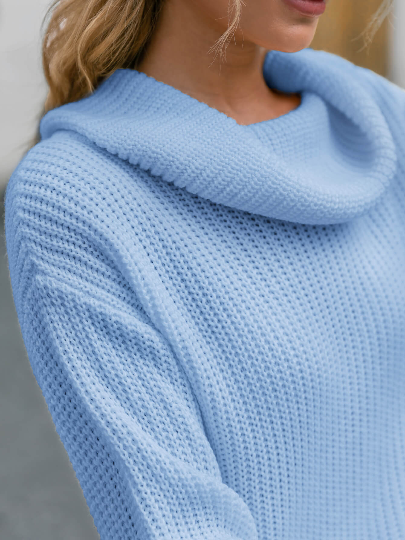 Ruffle Hem Rib-Knit Cowl Neck Sweater