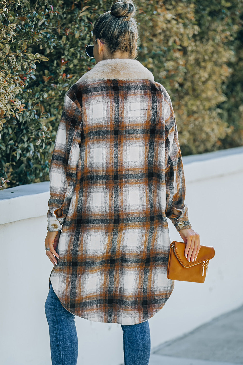 Plaid Fur Collared Duster Coat