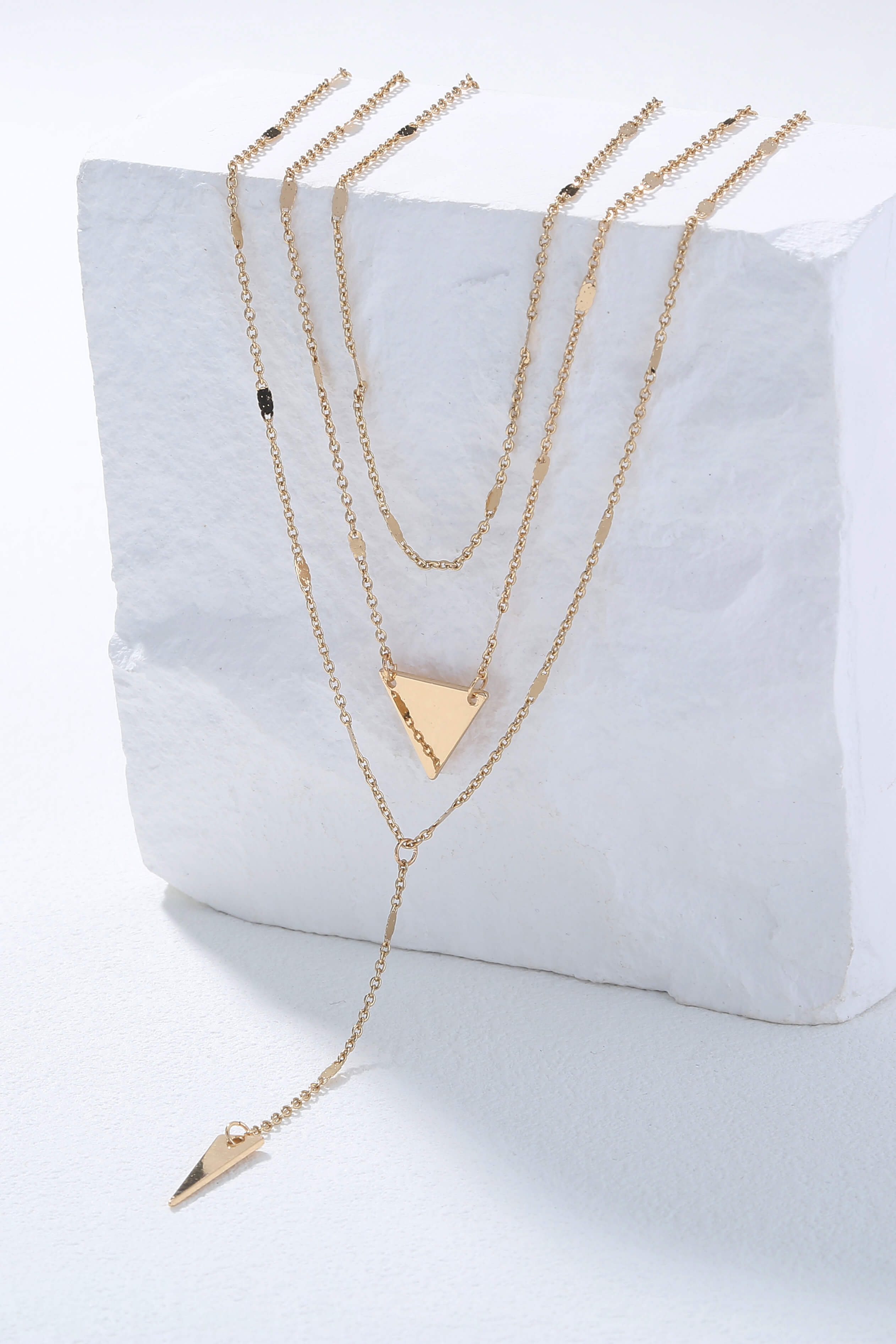 Triangle Drop Pendant Triple-Layered Necklace