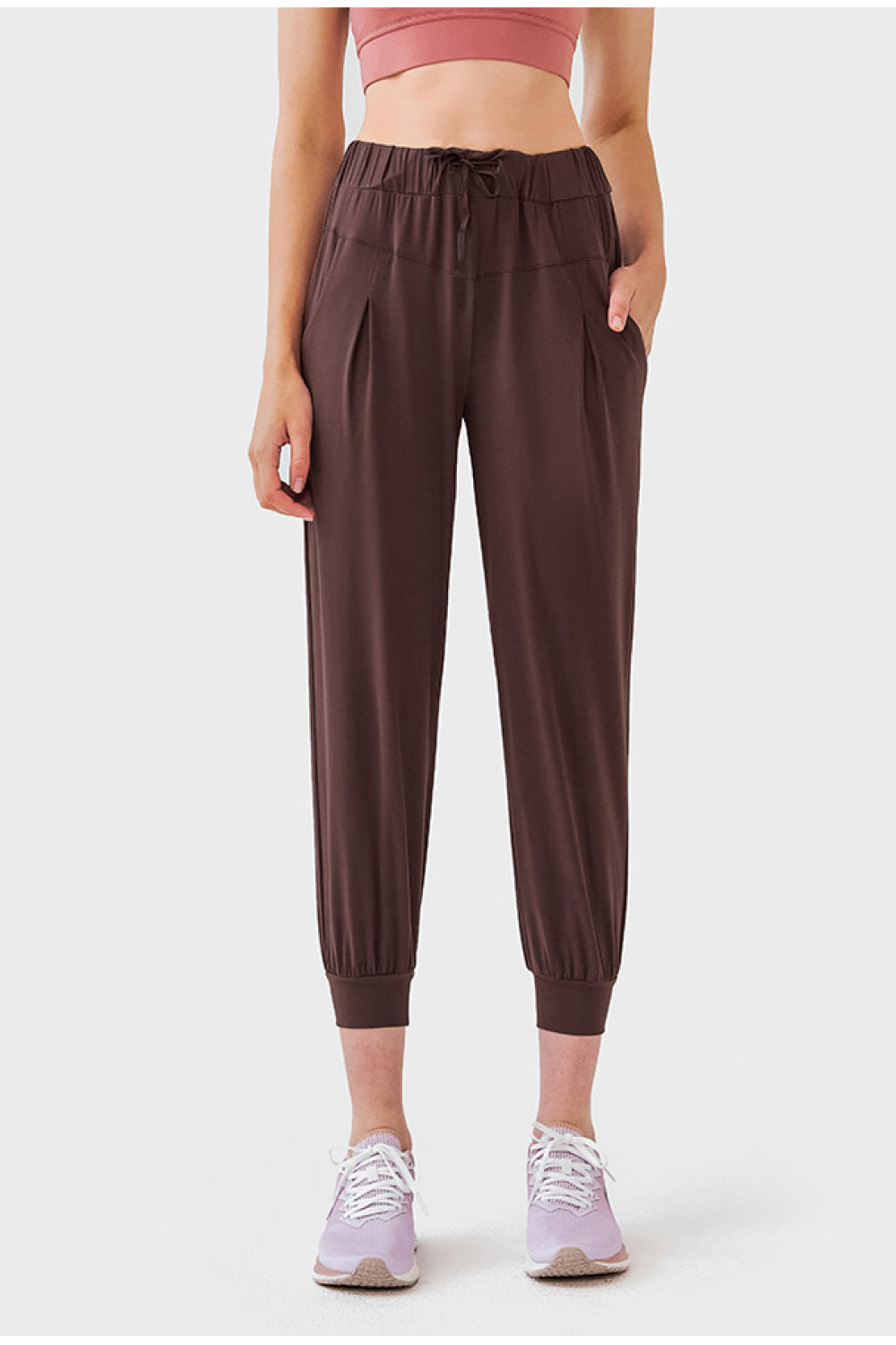 Drawstring Cropped Joggers with Side Pockets - Marie Lashaays 