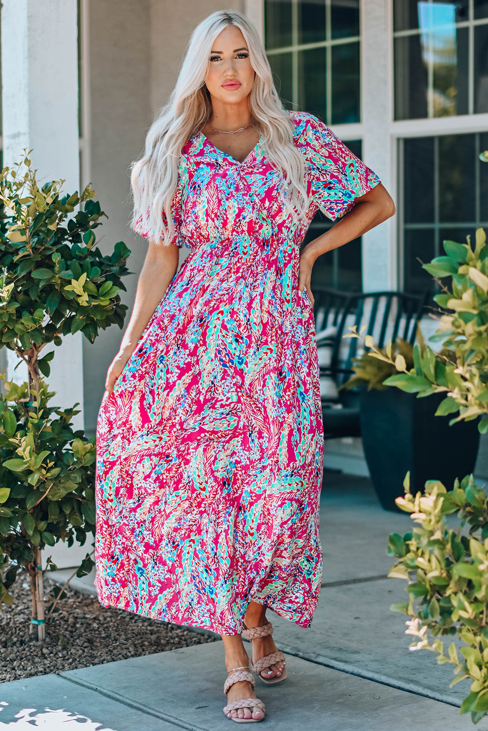 Multicolored V-Neck Maxi Dress