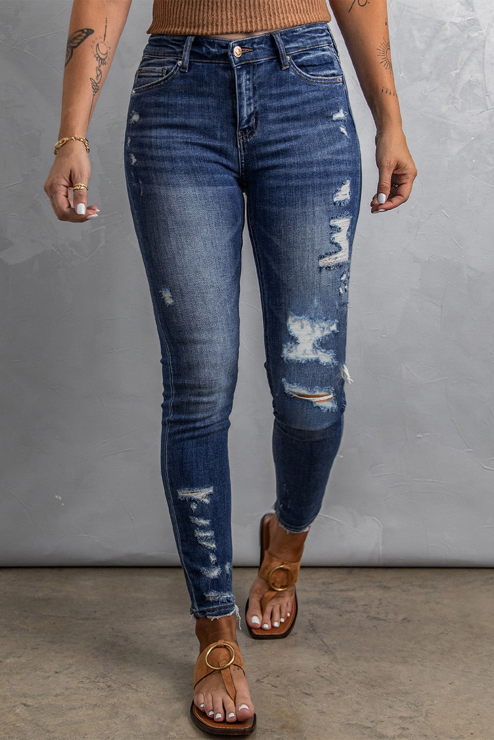 Distressed High Waist Skinny Jeans - Marie Lashaays 