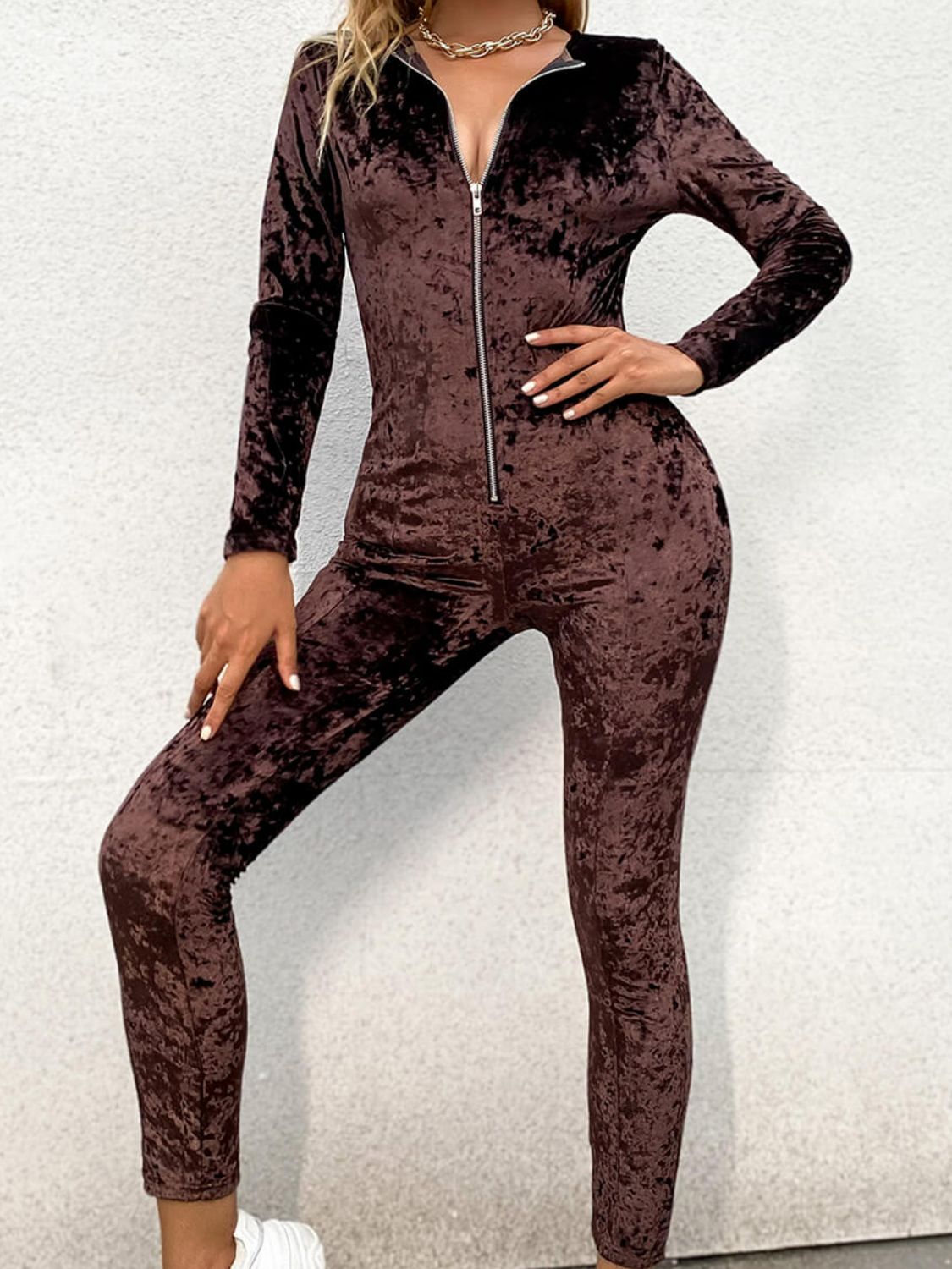 Zip Up Long Sleeve Jumpsuit