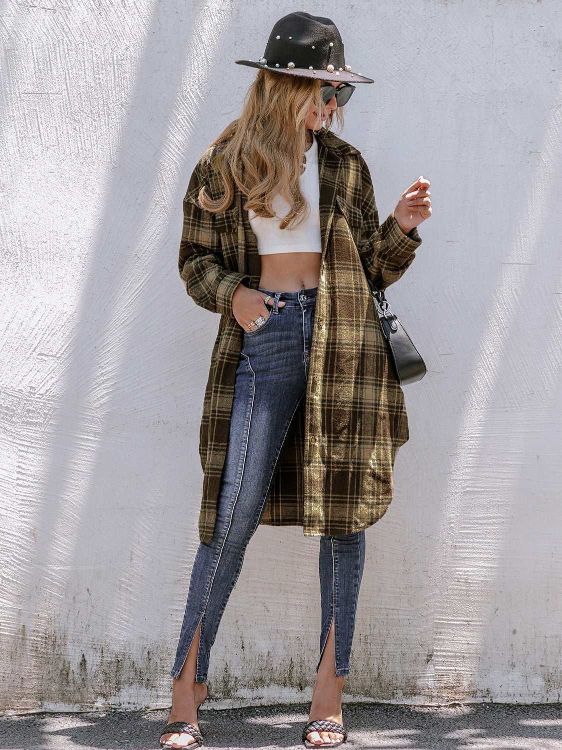 Plaid Dropped Shoulder Longline Shirt Jacket