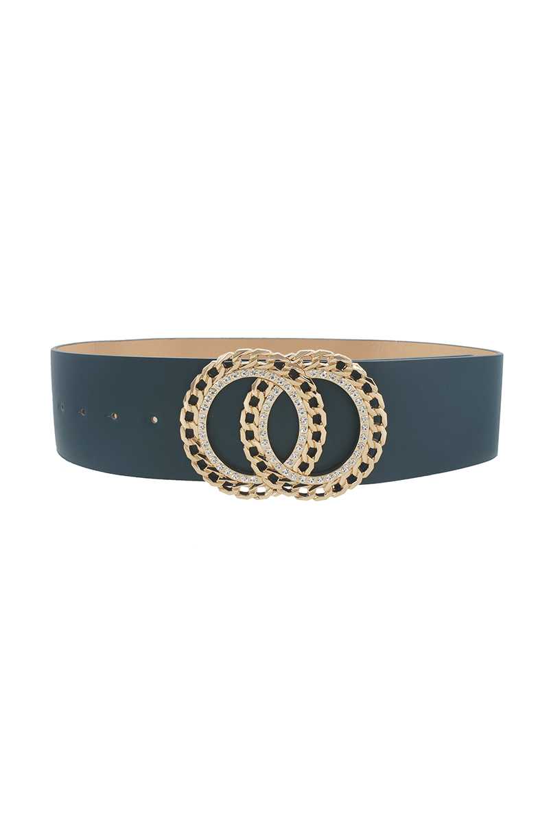 Double Circle Chain And Rhinestone Trim Design Belt - Marie Lashaays 