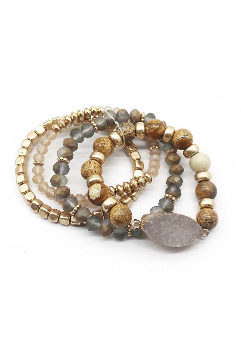 Crystal Metal Druzy Stone Bead Stretch Bracelet Set - Marie Lashaays 