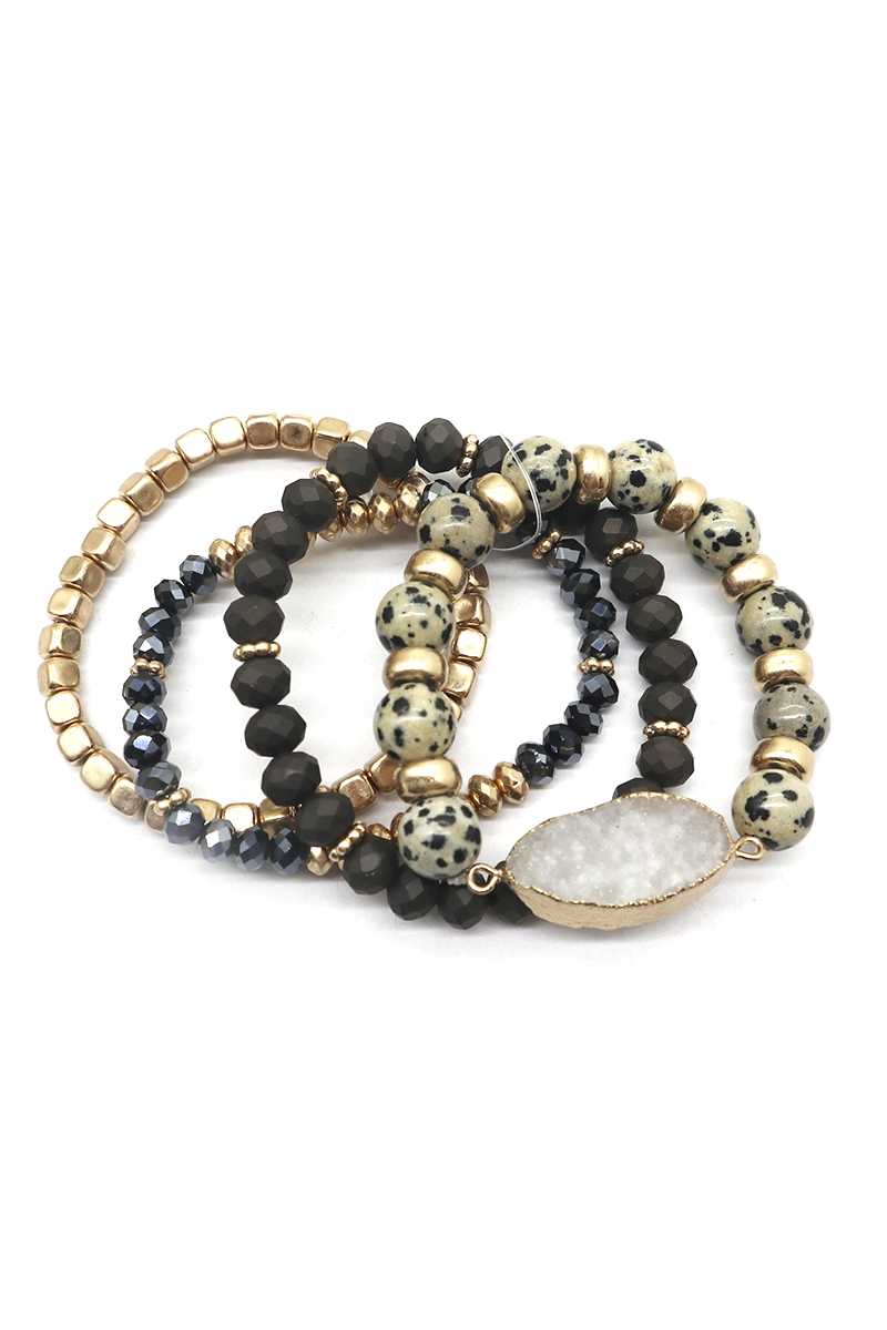 Crystal Metal Druzy Stone Bead Stretch Bracelet Set - Marie Lashaays 