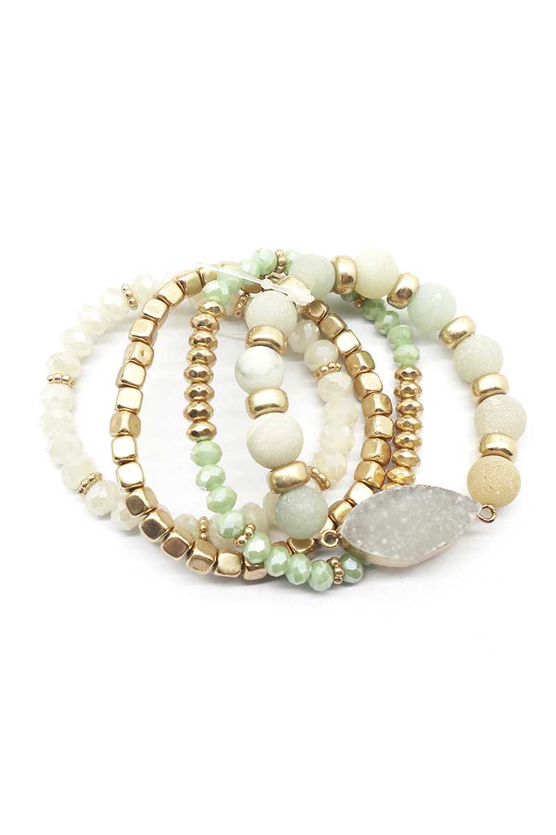 Crystal Metal Druzy Stone Bead Stretch Bracelet Set - Marie Lashaays 