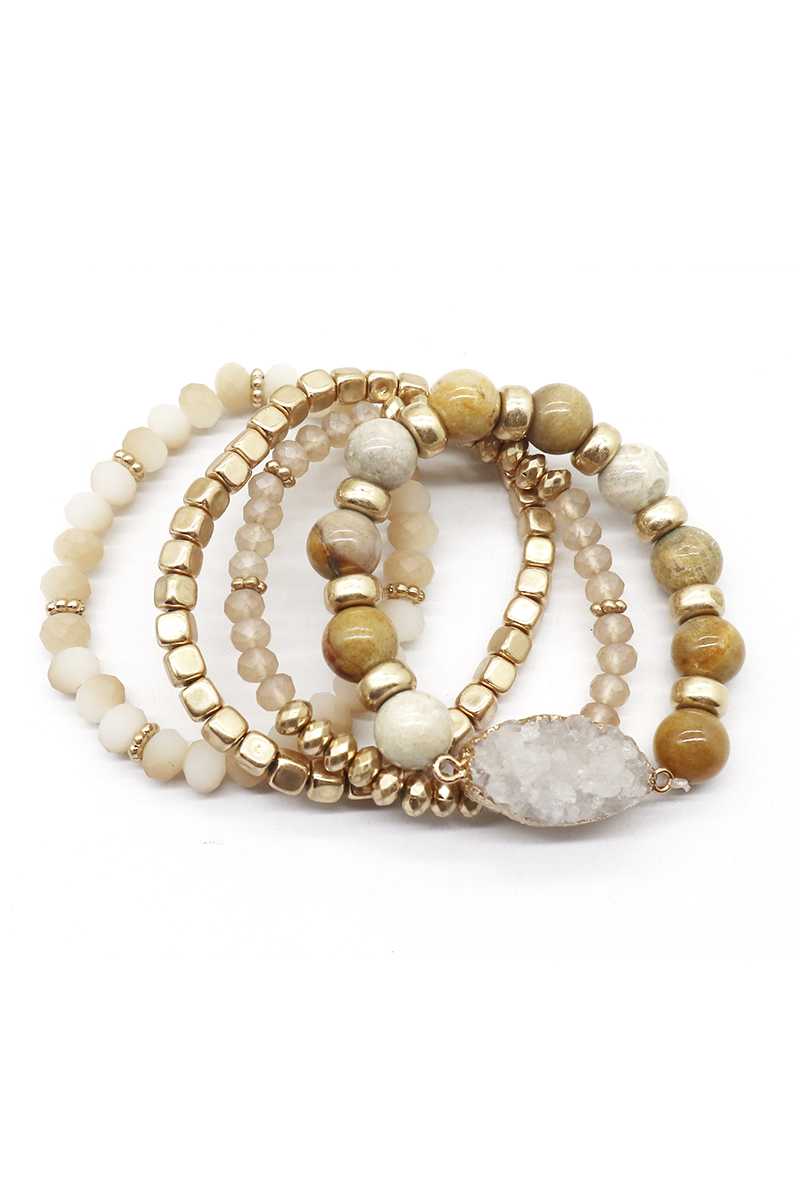 Crystal Metal Druzy Stone Bead Stretch Bracelet Set - Marie Lashaays 