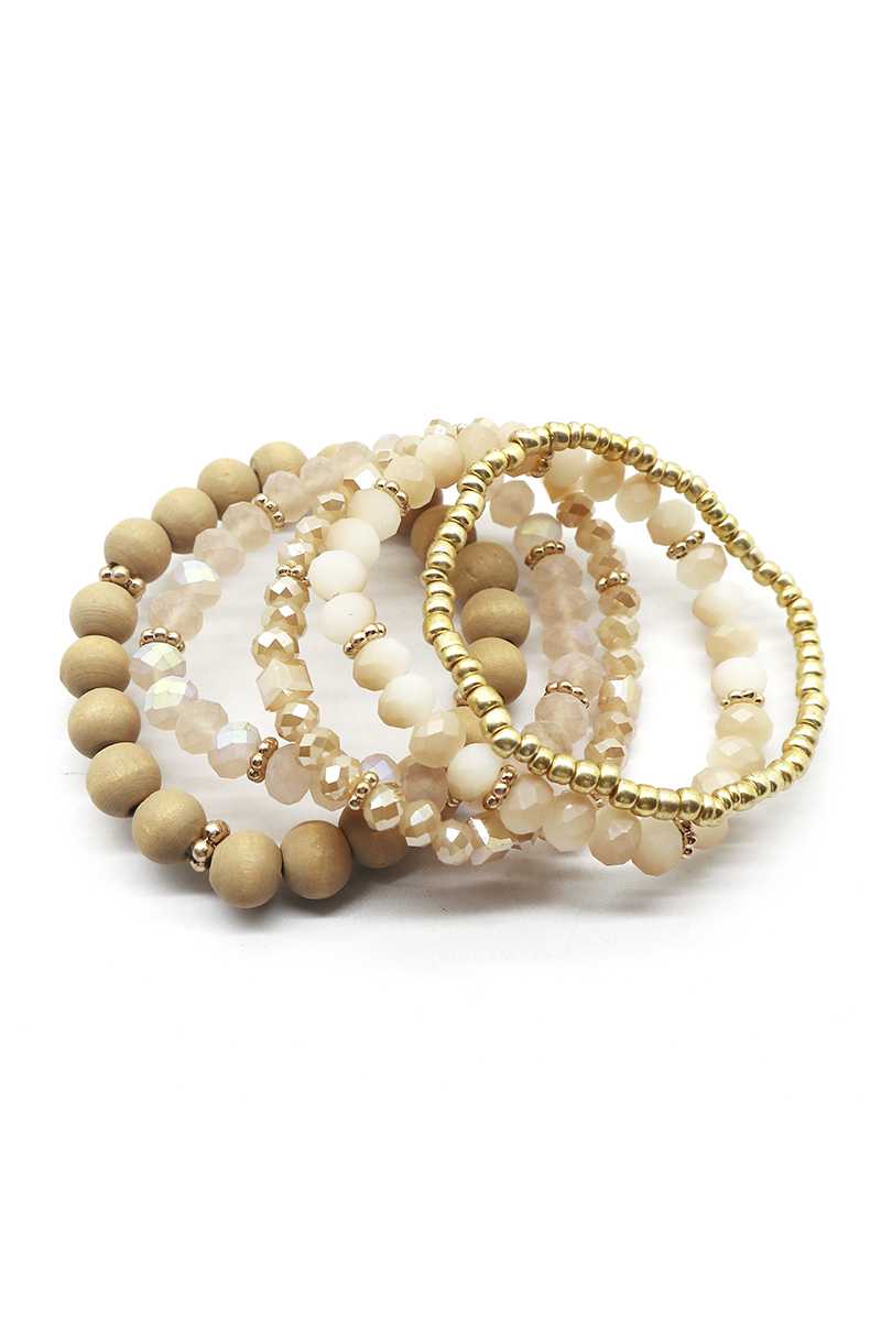 Wood Crystal Metal Bead Stretch Bracelet Set - Marie Lashaays 