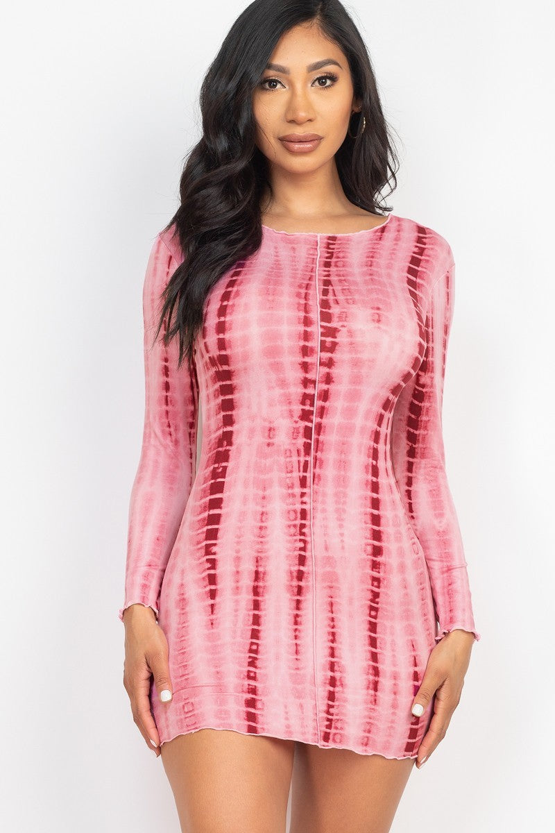 Tie-dye Printed Lettuce Trim Bodycon Dress - Marie Lashaays 