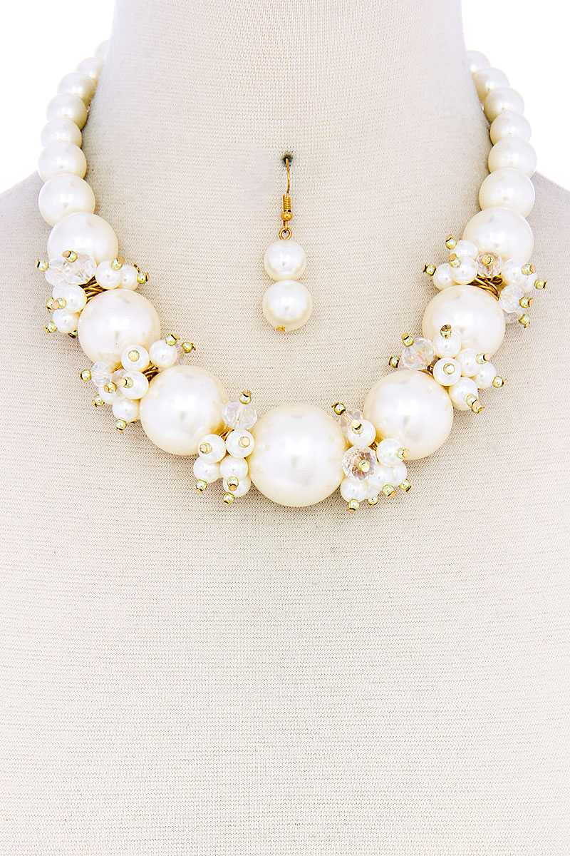 Multi Bead And Pearl Necklace Chocker And Earring Set - Marie Lashaays 