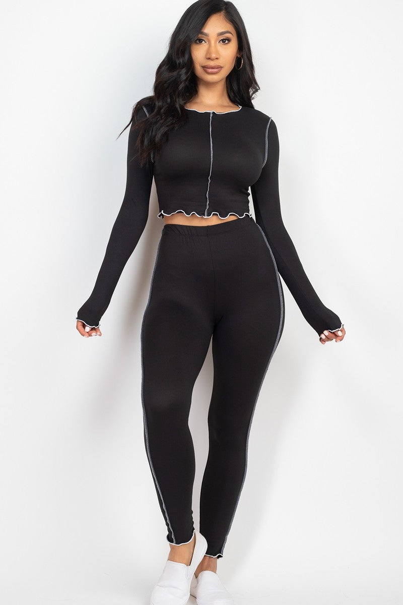 Lettuce Edge Crop Top & Leggings Set - Marie Lashaays 