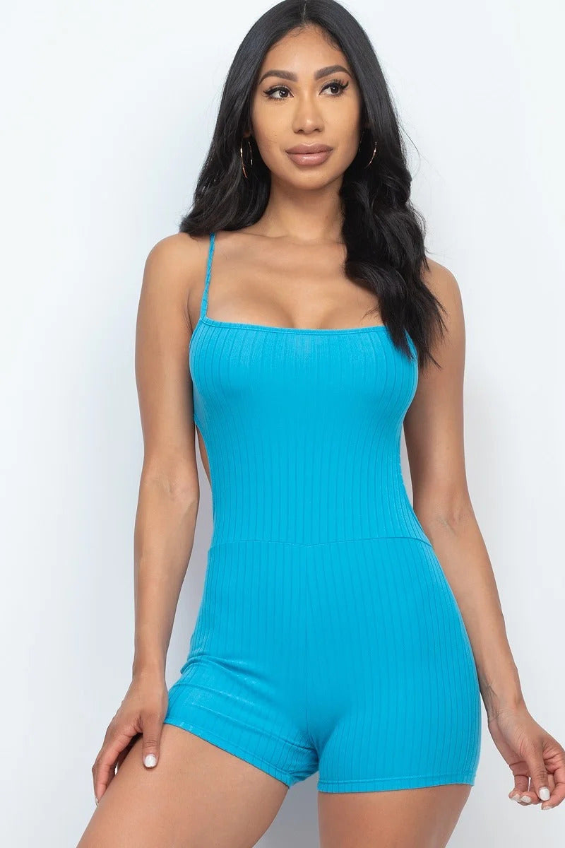 Ribbed Sleeveless Back Cutout Bodycon Active Romper - Marie Lashaays 