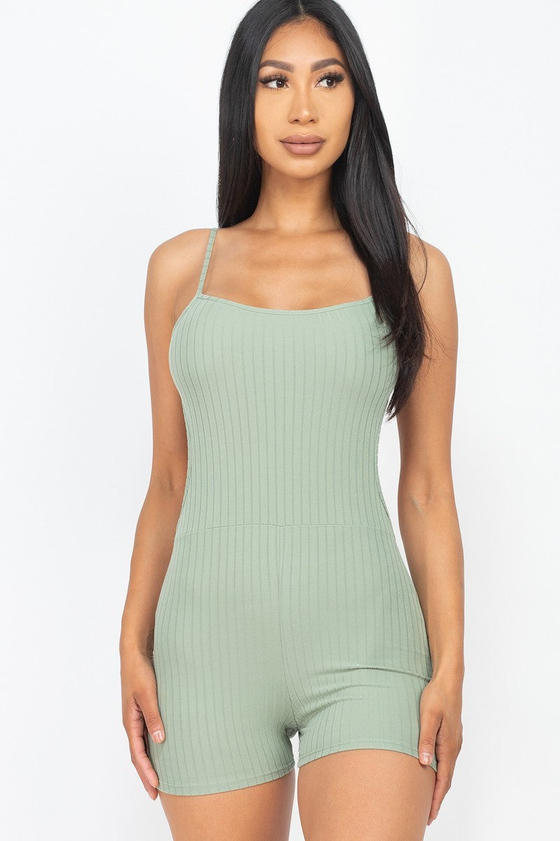 Ribbed Sleeveless Back Cutout Bodycon Active Romper - Marie Lashaays 