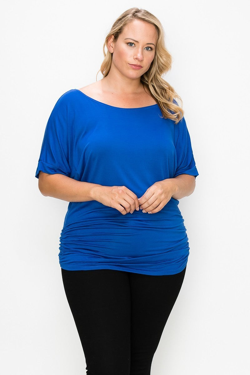 Short Sleeve Top Featuring A Round Neck And Ruched Sides - Marie Lashaays 