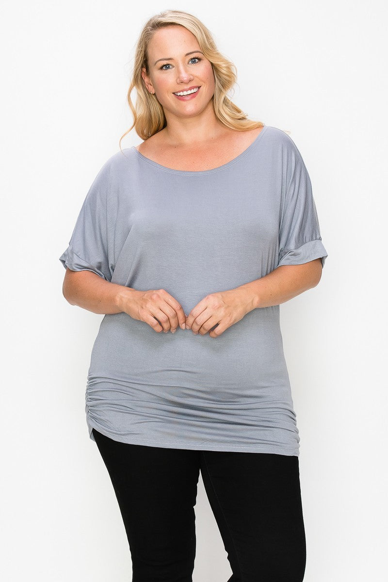 Short Sleeve Top Featuring A Round Neck And Ruched Sides - Marie Lashaays 