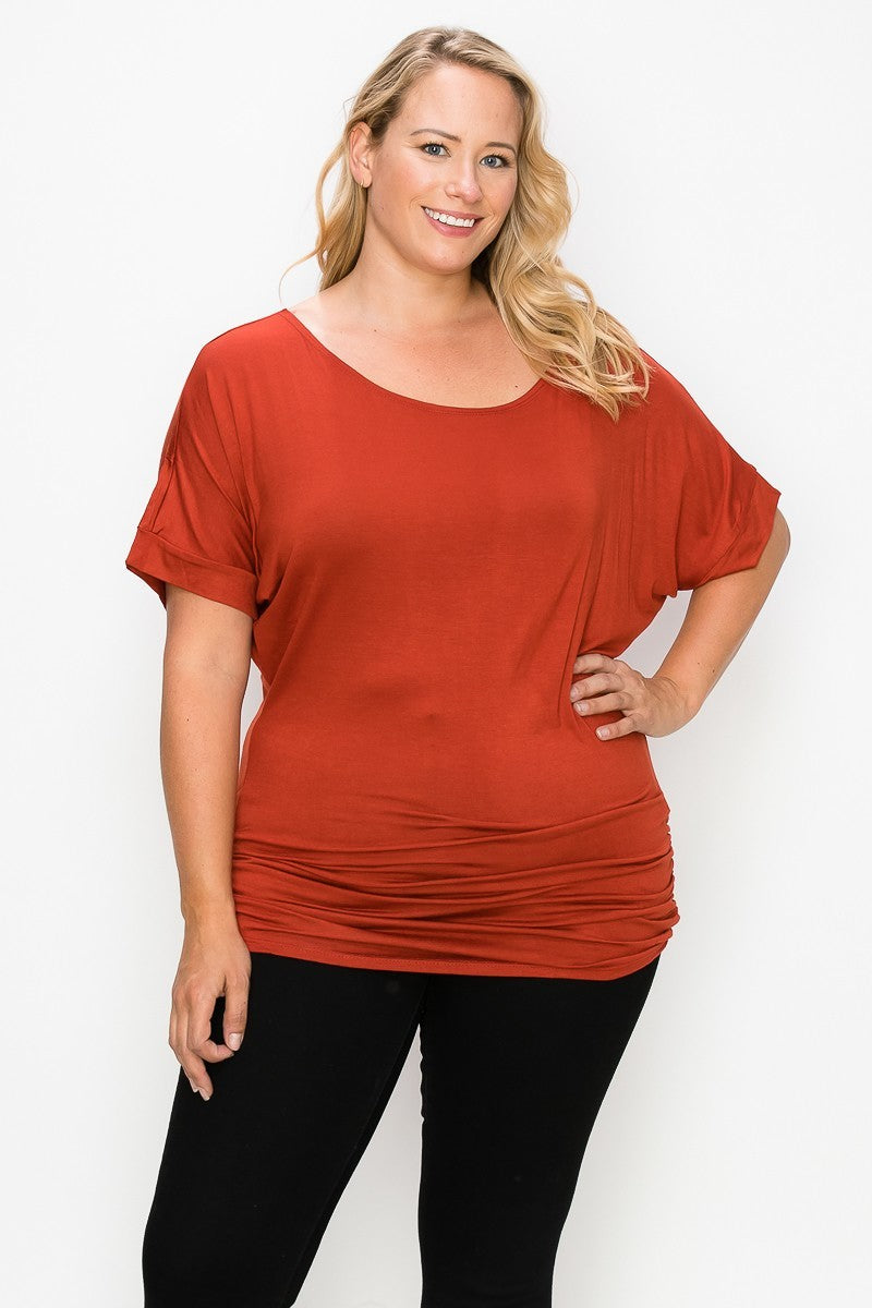 Short Sleeve Top Featuring A Round Neck And Ruched Sides - Marie Lashaays 