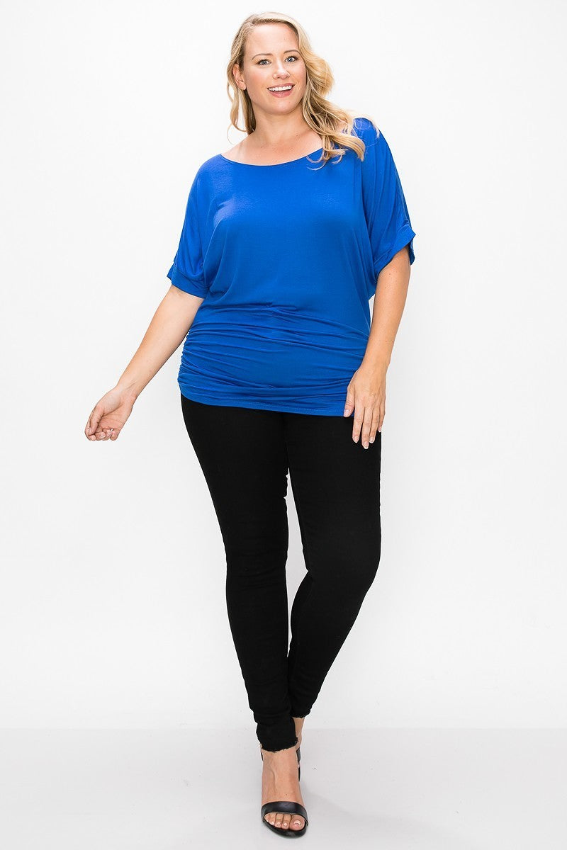 Short Sleeve Top Featuring A Round Neck And Ruched Sides - Marie Lashaays 