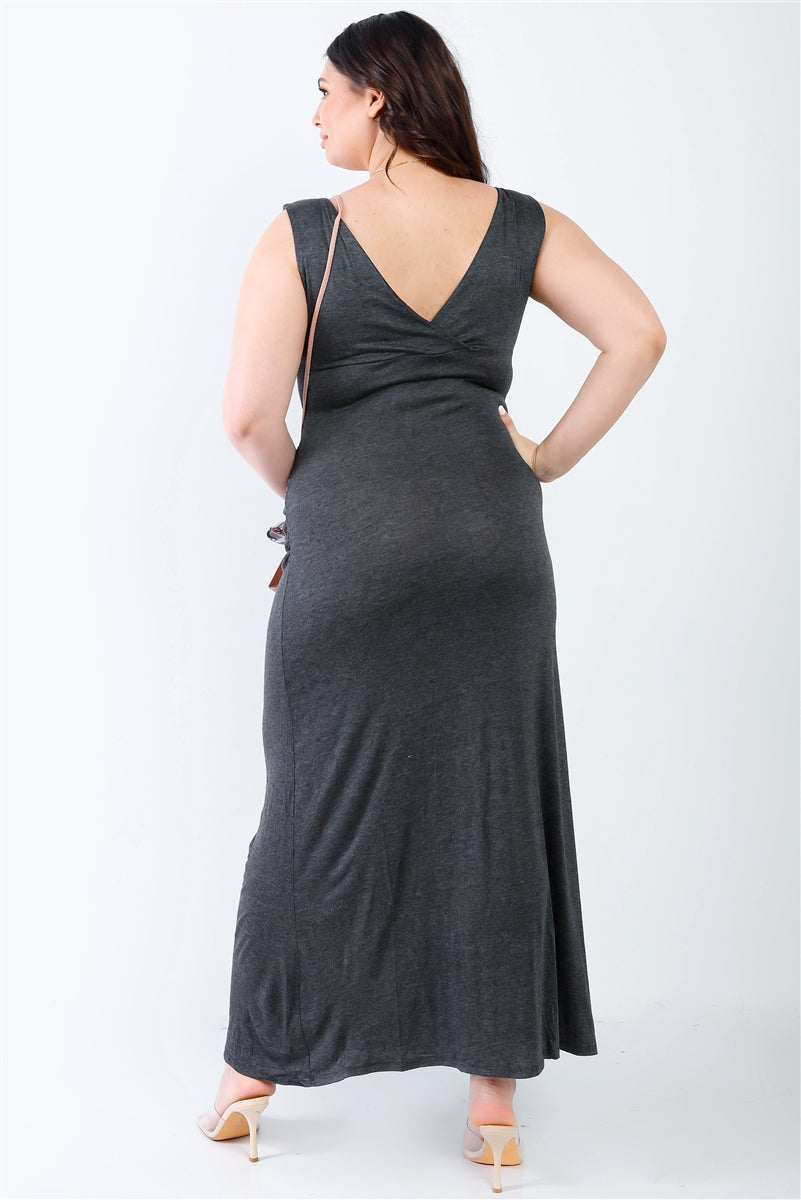 Plus V-neck Sleeveless Maxi Dress - Marie Lashaays 