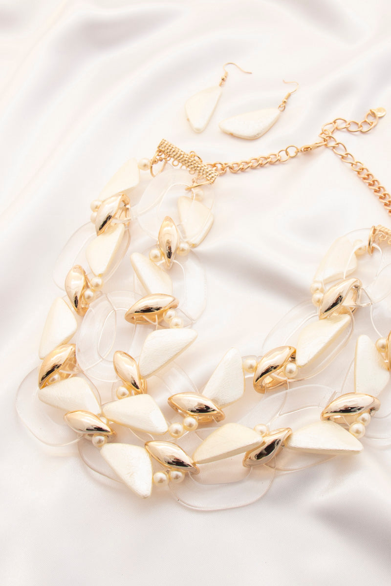 Triangle Shape Clear Metal Layered Bib Necklace - Marie Lashaays 