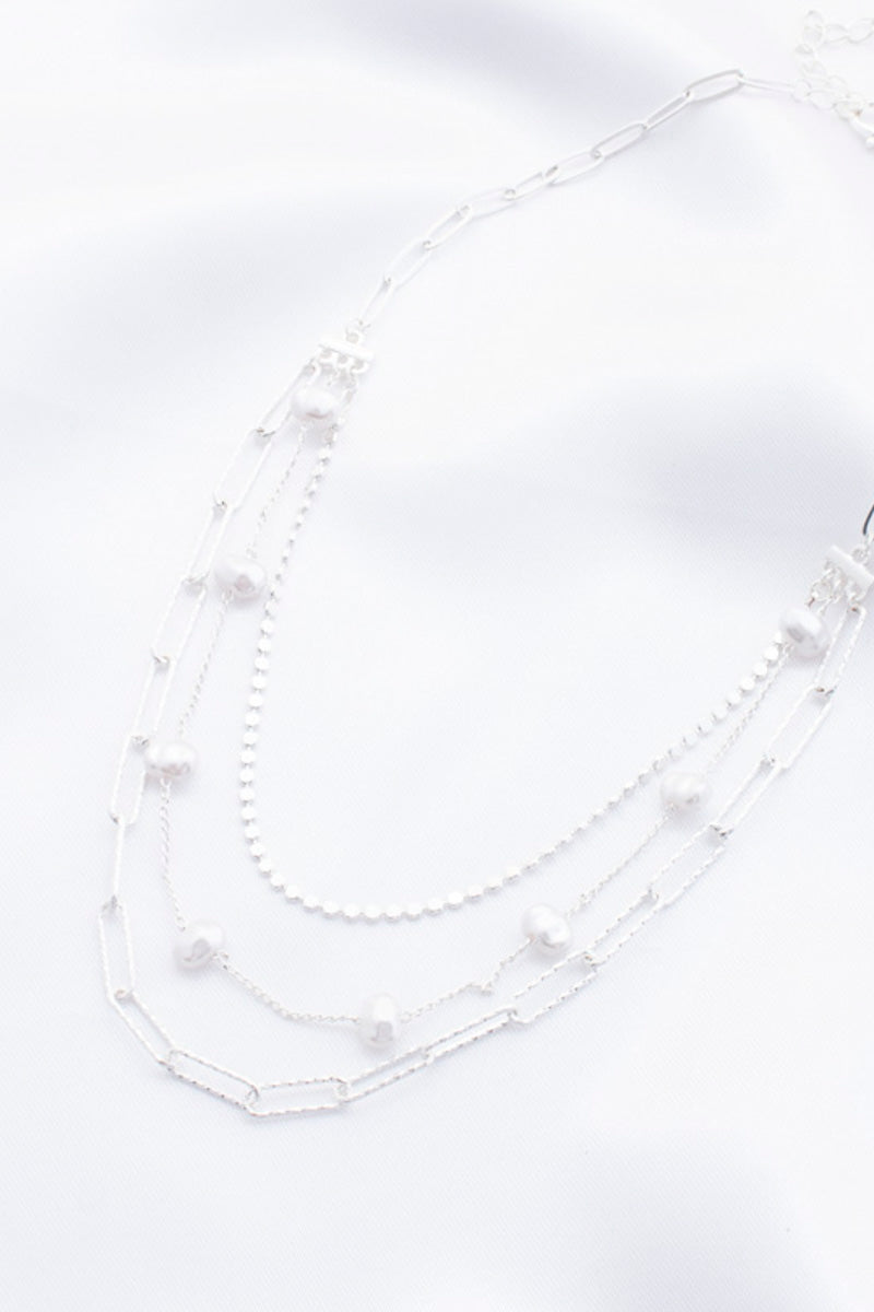 Pearl Beaded Oval Link Layered Necklace - Marie Lashaays 