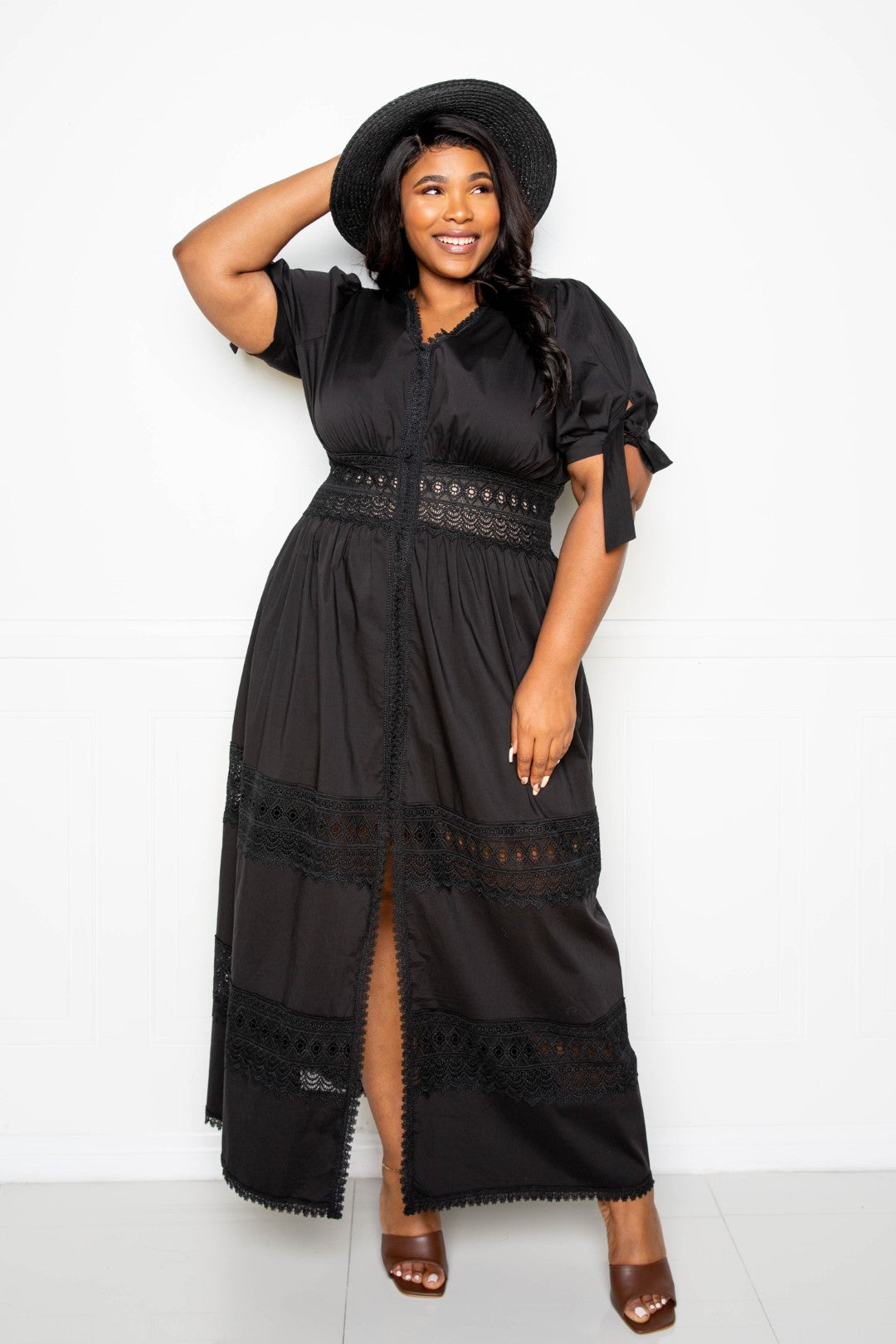 Puff Sleeve Maxi Dress With Lace Insert - Marie Lashaays 