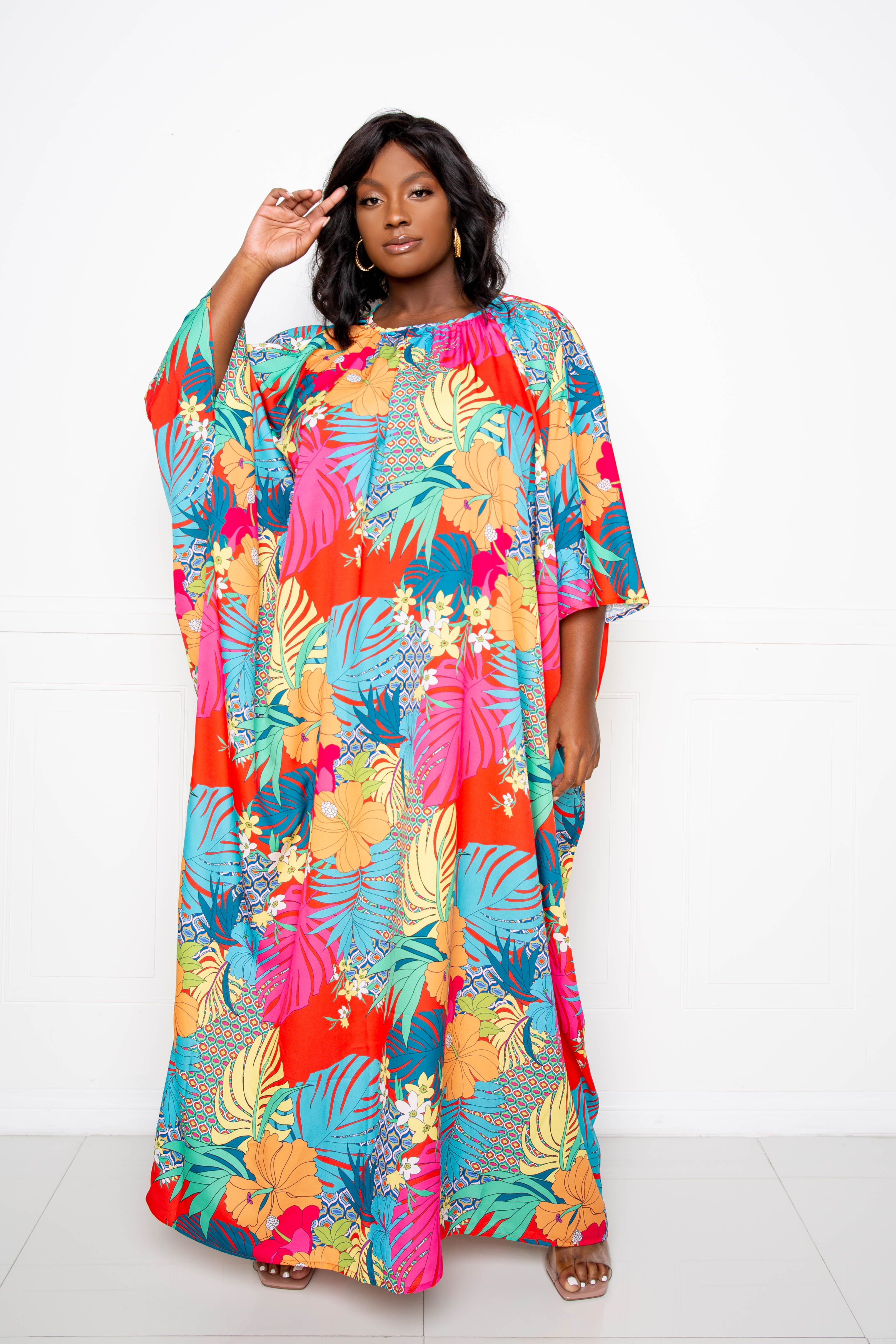 Maxi Batwing Tunic Dress With Tie Back - Marie Lashaays 