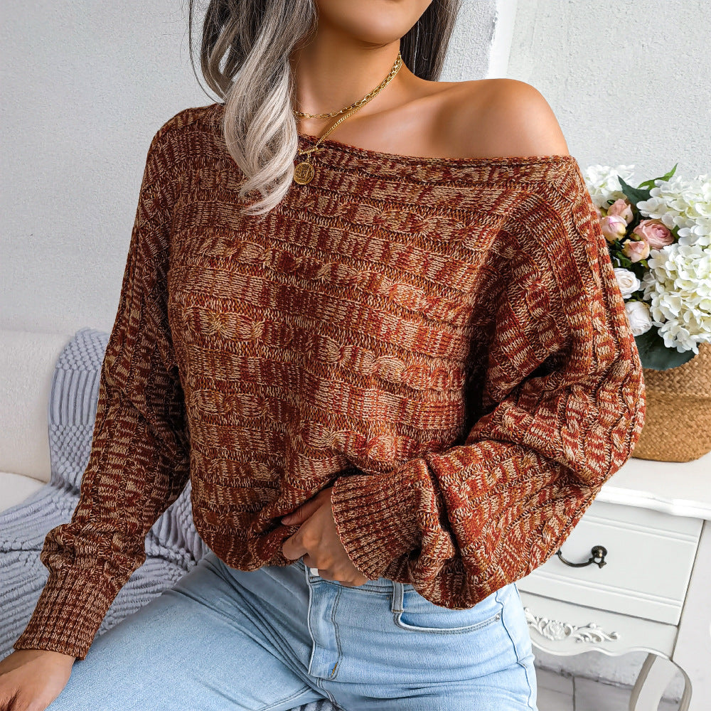 Heathered Boat Neck Cable-Knit Sweater