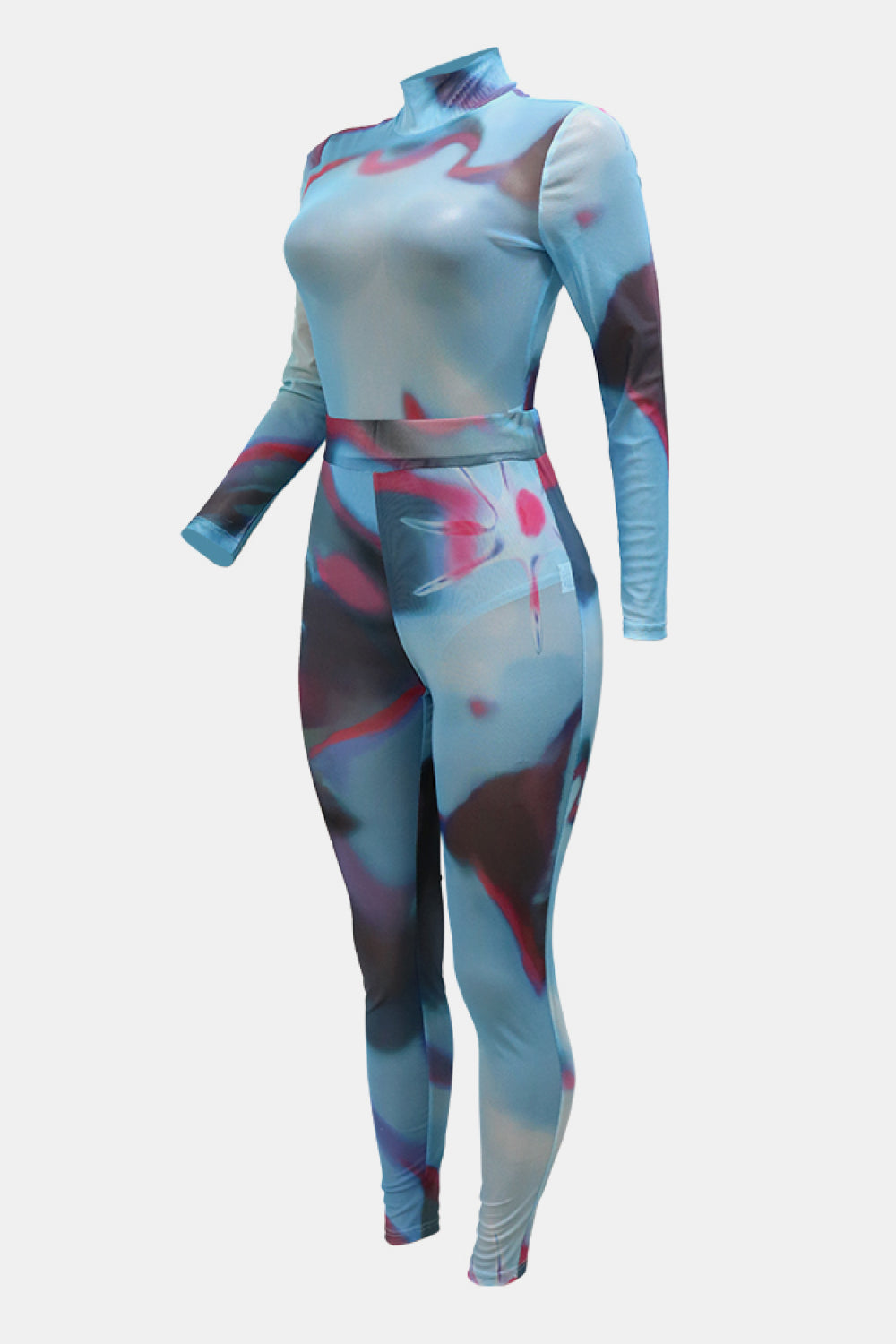 Printed Mock Neck Bodysuit and Leggings Set - Marie Lashaays 