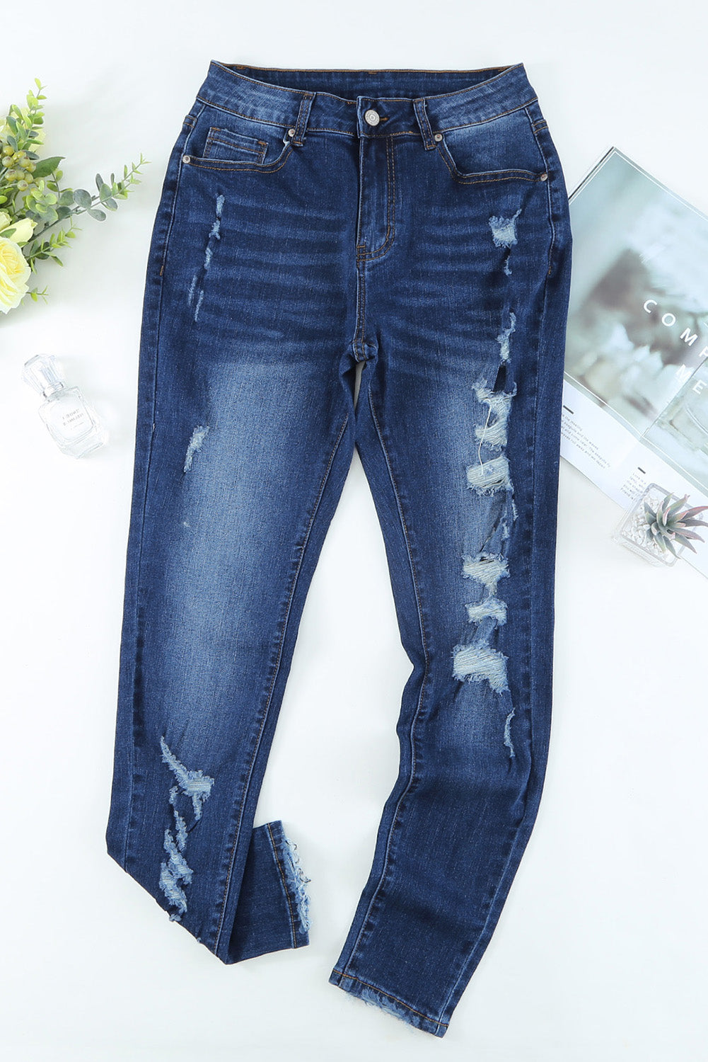 Distressed High Waist Skinny Jeans - Marie Lashaays 