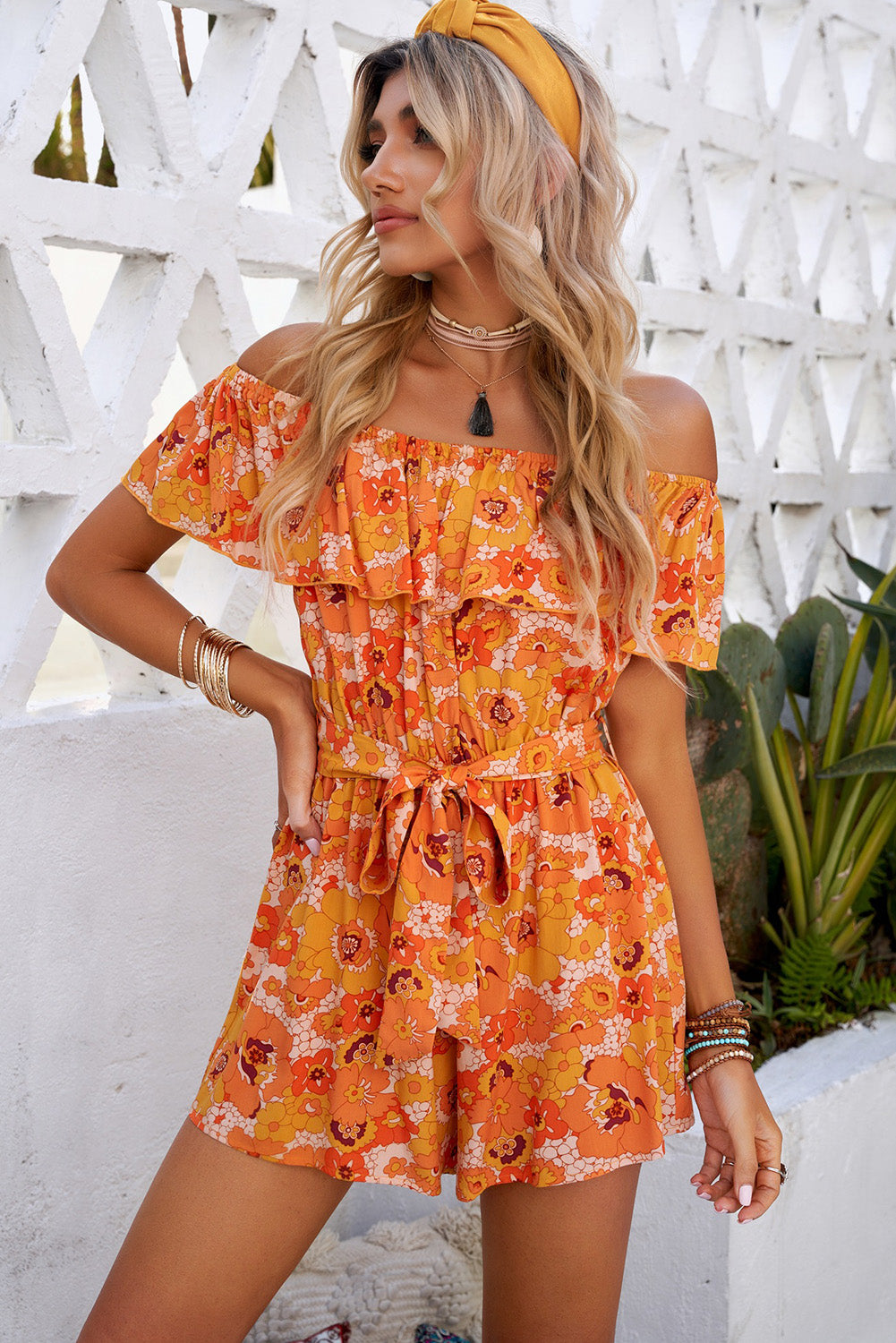 Floral Ruffled Tie-Waist Romper - Marie Lashaays 