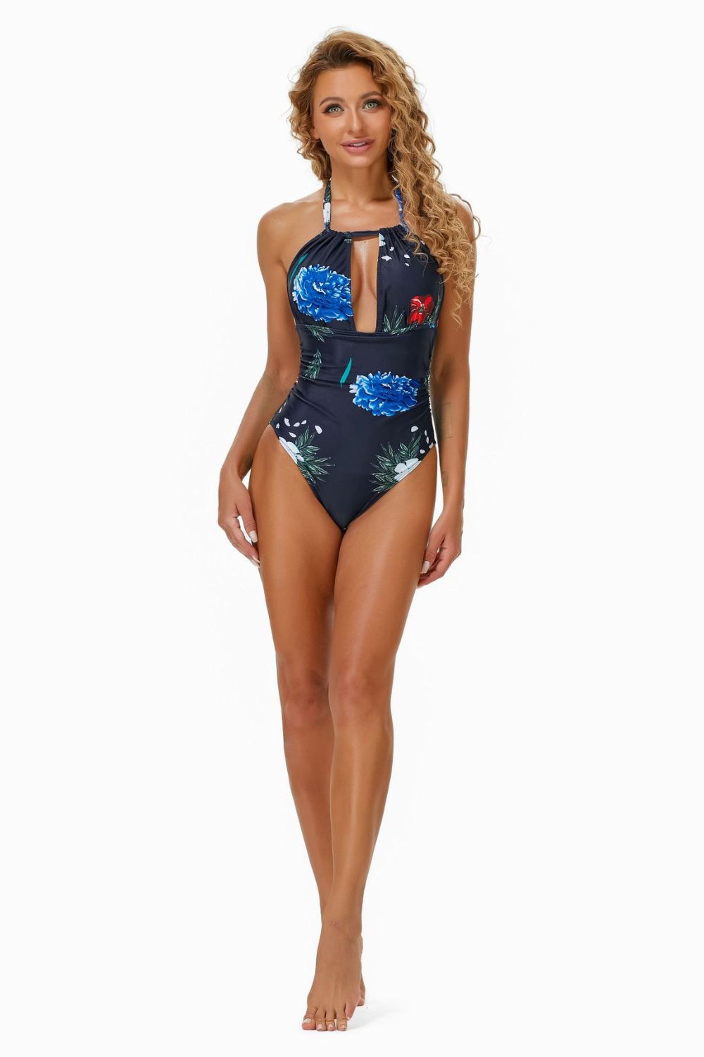 Gathered Detail Ruched Halter Neck One-Piece Swimsuit - Marie Lashaays 