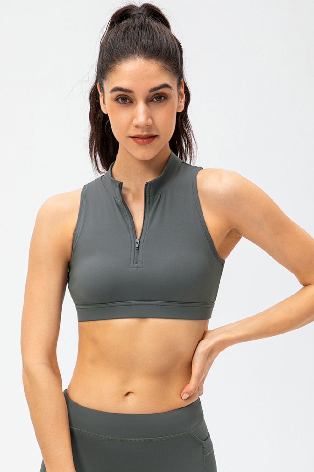 Quarter-Zip Open Back Cropped Yoga Tank - Marie Lashaays 