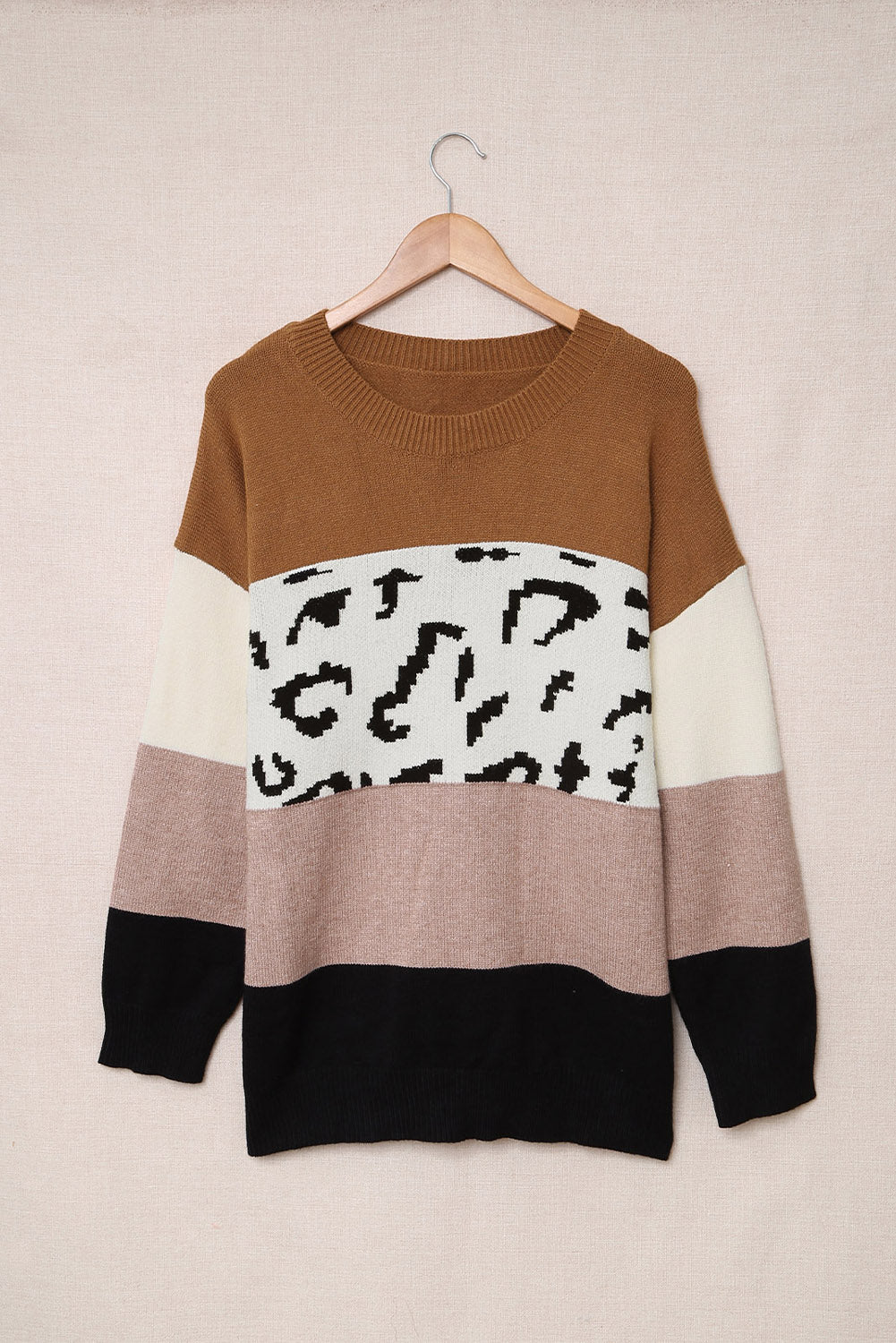 Plus Size Leopard Color Block Sweater