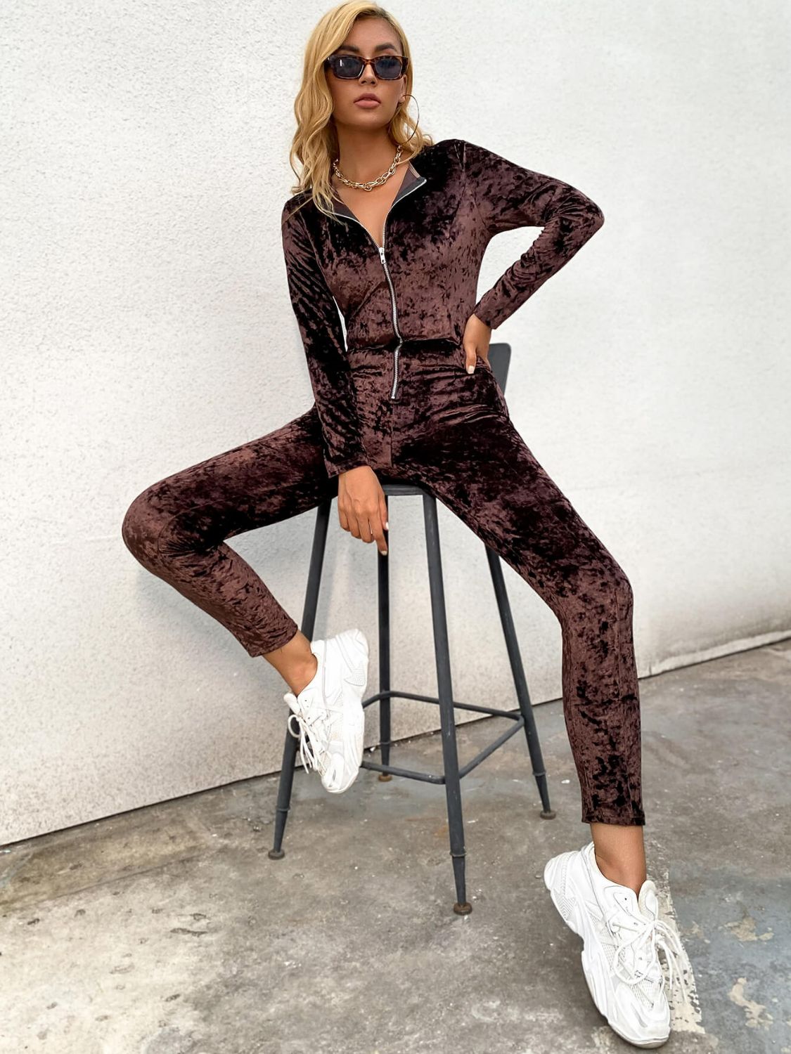 Zip Up Long Sleeve Jumpsuit