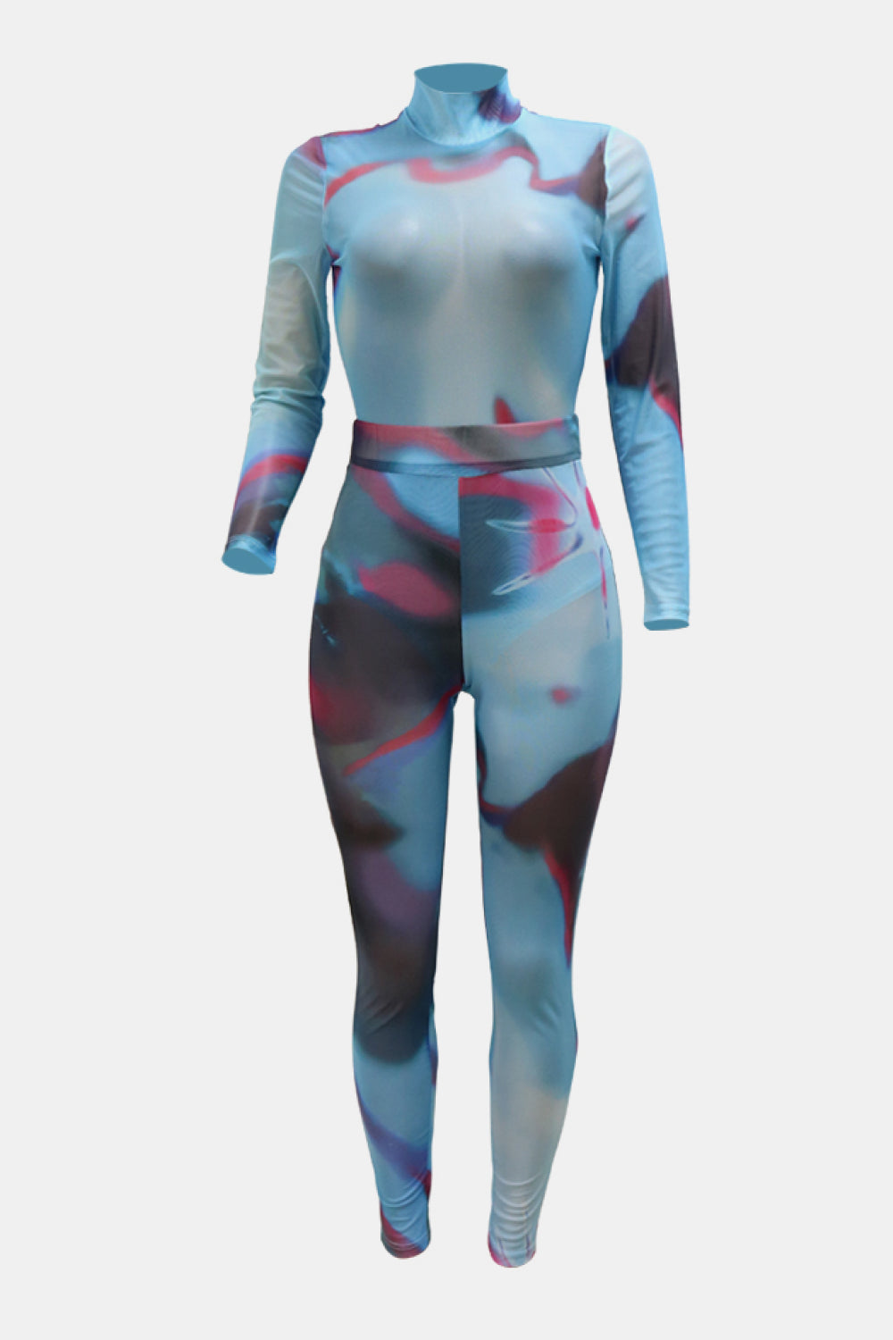 Printed Mock Neck Bodysuit and Leggings Set - Marie Lashaays 