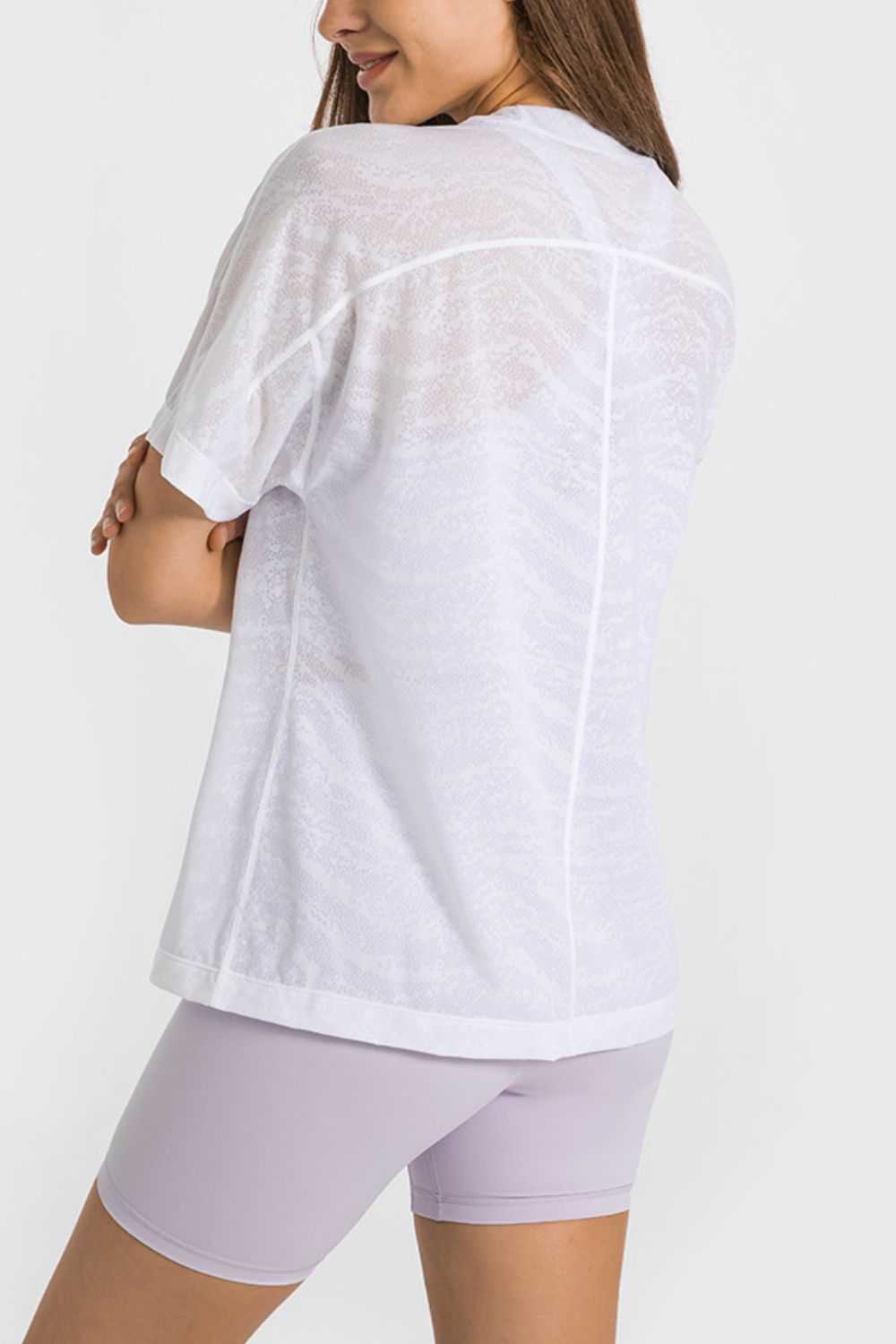 Printed Round Neck Yoga Tee - Marie Lashaays 