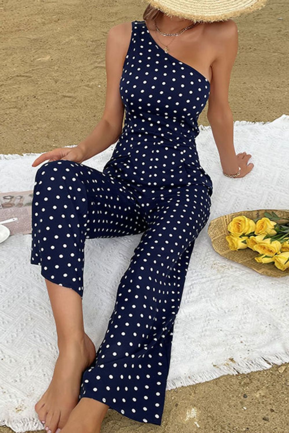 Polka Dot One-Shoulder Jumpsuit - Marie Lashaays 