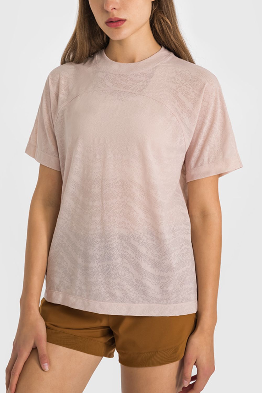 Printed Round Neck Yoga Tee - Marie Lashaays 