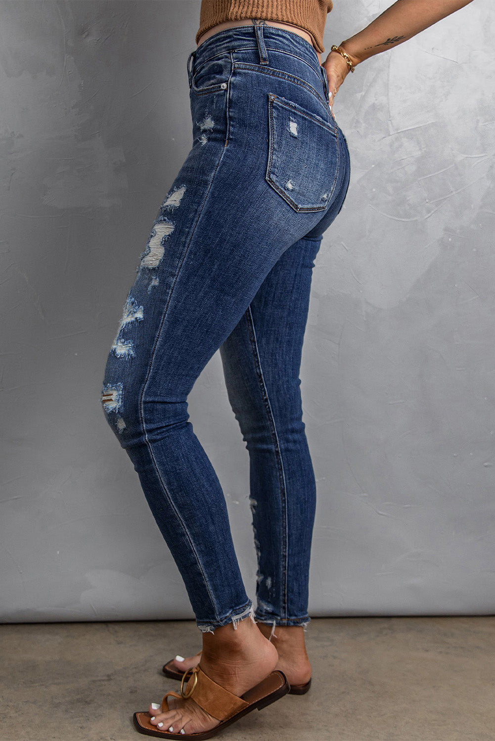 Distressed High Waist Skinny Jeans - Marie Lashaays 