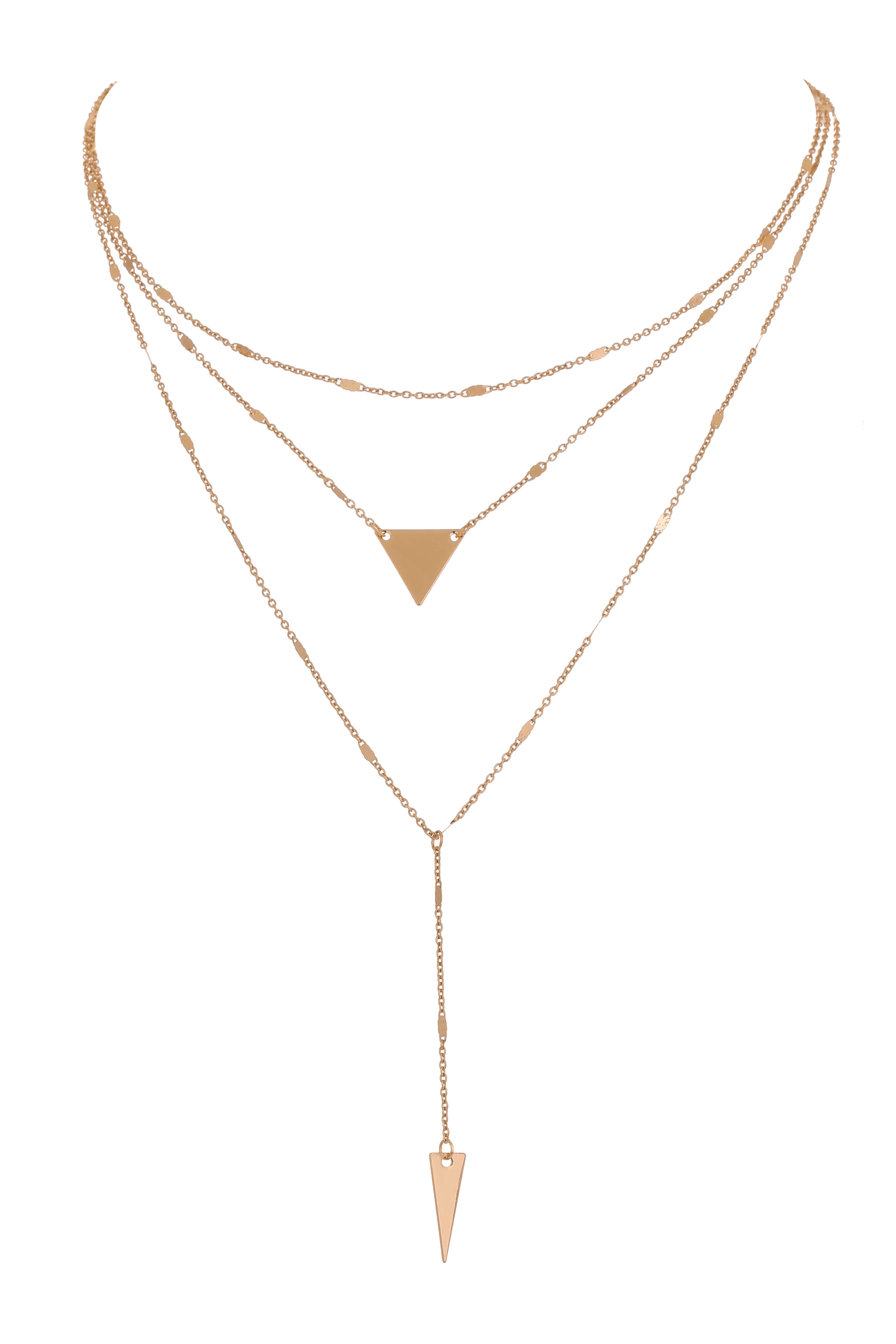 Triangle Drop Pendant Triple-Layered Necklace