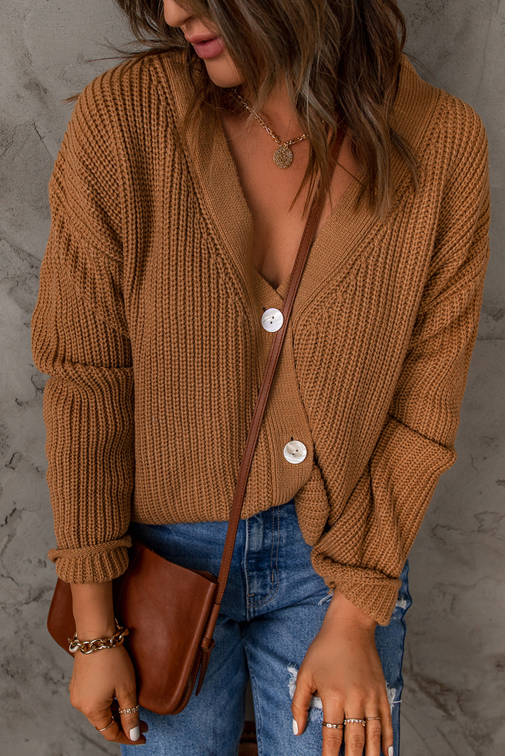 V-Neck Dropped Shoulder Cardigan