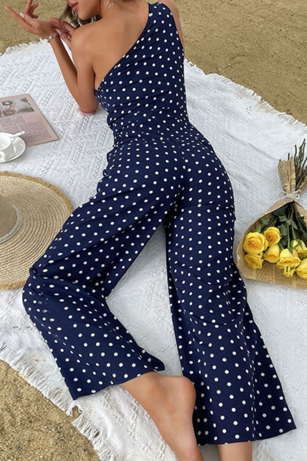 Polka Dot One-Shoulder Jumpsuit - Marie Lashaays 