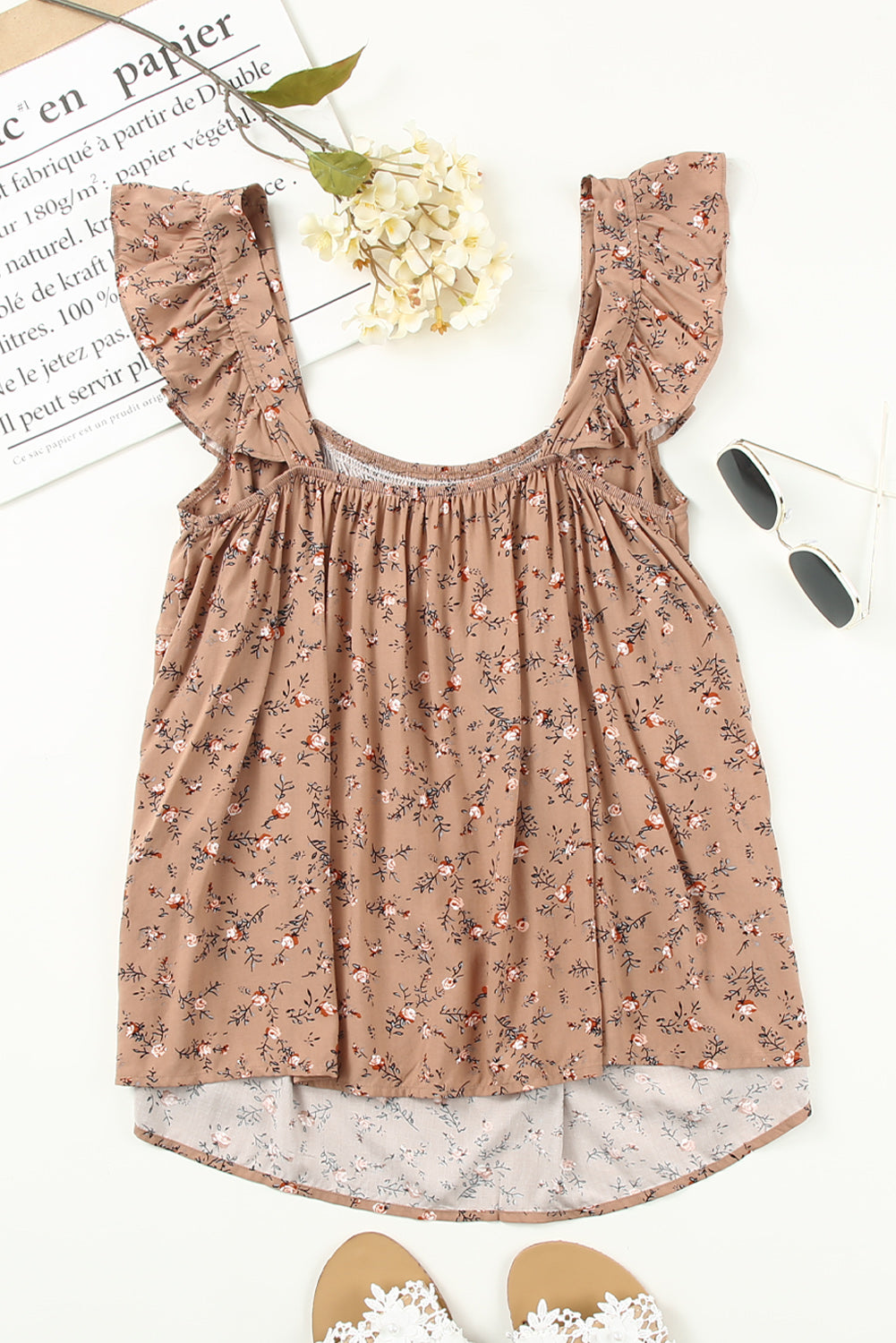 Floral Smocked Square Neck Top